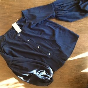 Navy blue balloon sleeve blouse-NWT
